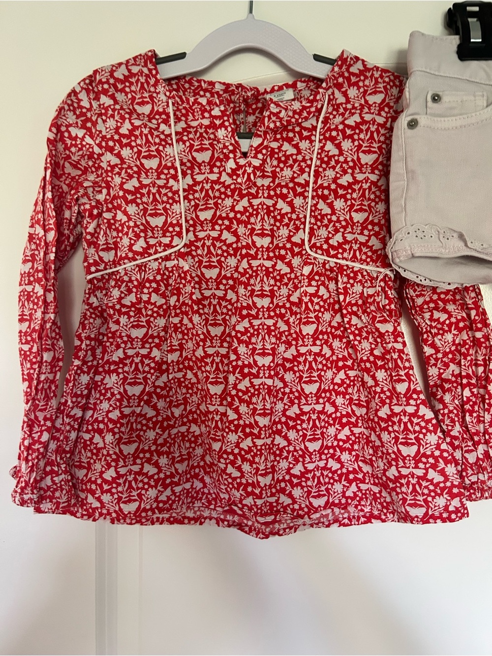Girls' Red Floral Long-Sleeve Tunic Top + Shorts